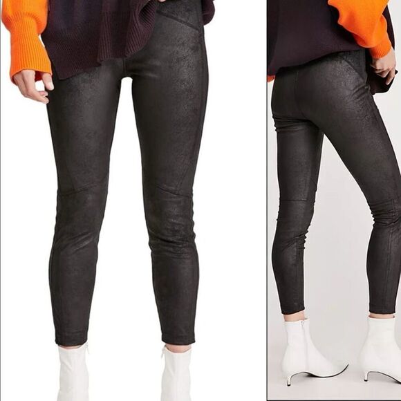 Free People Midnight Black Vegan Suede Pull On Leggings - Women’s US S - Picture 1 of 9